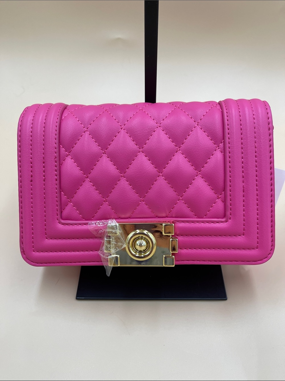 Quilted Pink Vegan Leather Crossbody Bag with Gold Hardware New